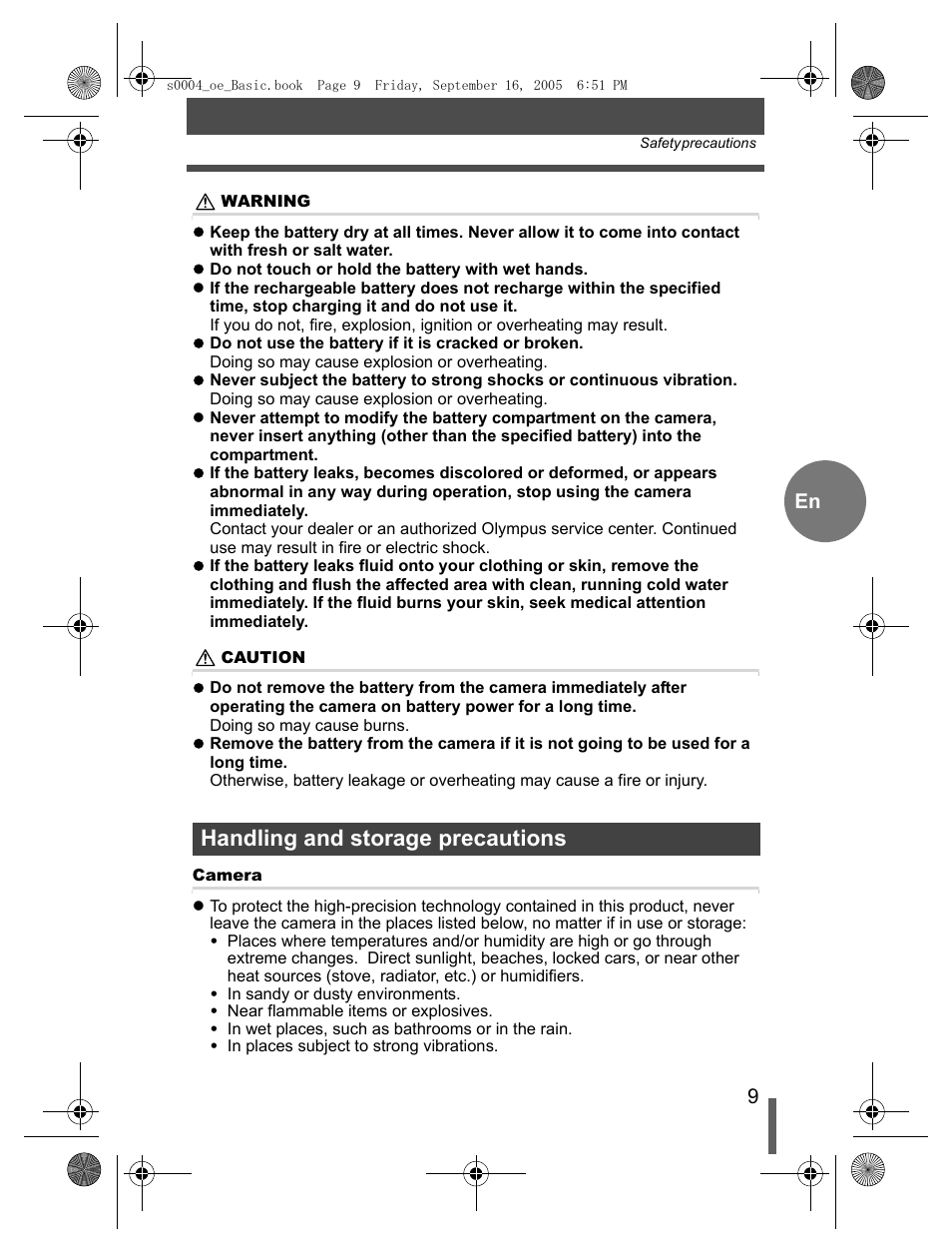 Handling and storage precautions | Olympus EVOLT E-500 User Manual | Page 9 / 116