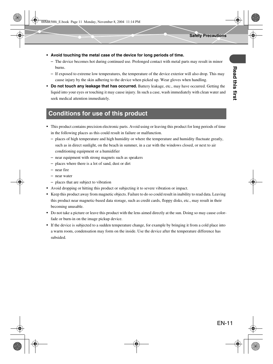 Conditions for use of this product, En-11 | Olympus mrobe 500 User Manual | Page 11 / 132