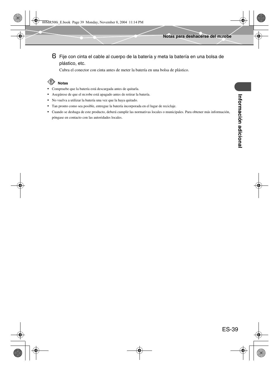 Es-39 | Olympus mrobe 500 User Manual | Page 123 / 132