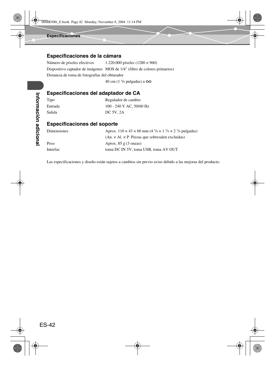 Es-42 | Olympus mrobe 500 User Manual | Page 126 / 132