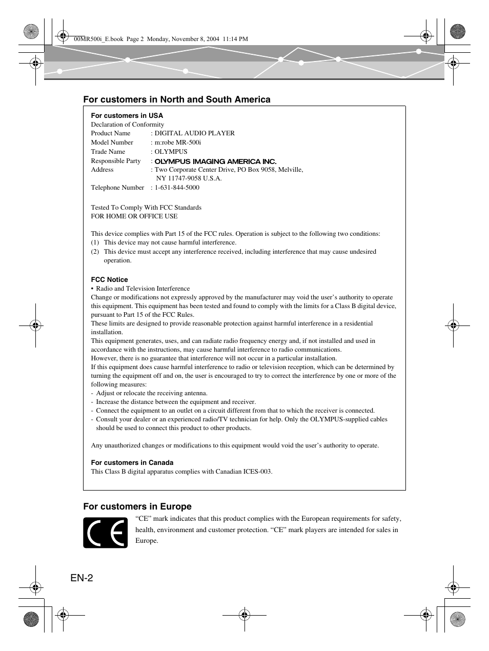 En-2 | Olympus mrobe 500 User Manual | Page 2 / 132