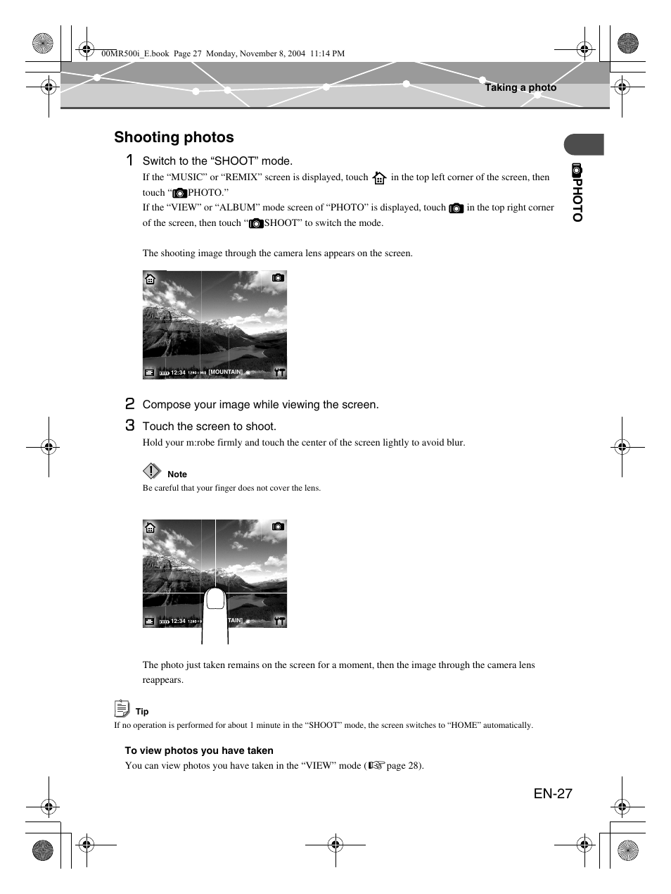 Shooting photos 1, En-27 | Olympus mrobe 500 User Manual | Page 27 / 132