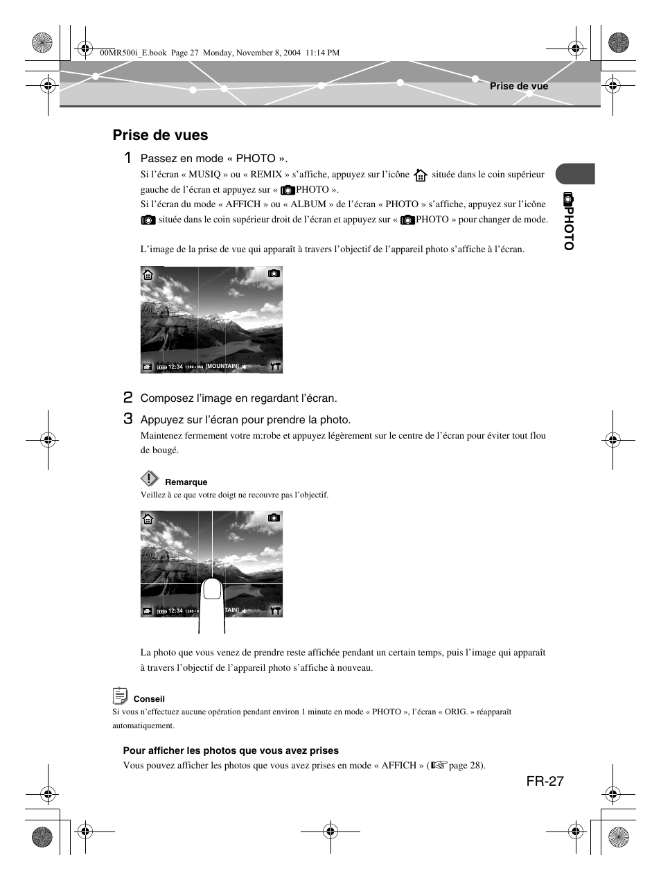 Prise de vues 1, Fr-27 | Olympus mrobe 500 User Manual | Page 69 / 132