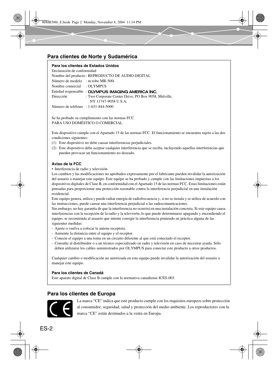Es-2 | Olympus mrobe 500 User Manual | Page 86 / 132