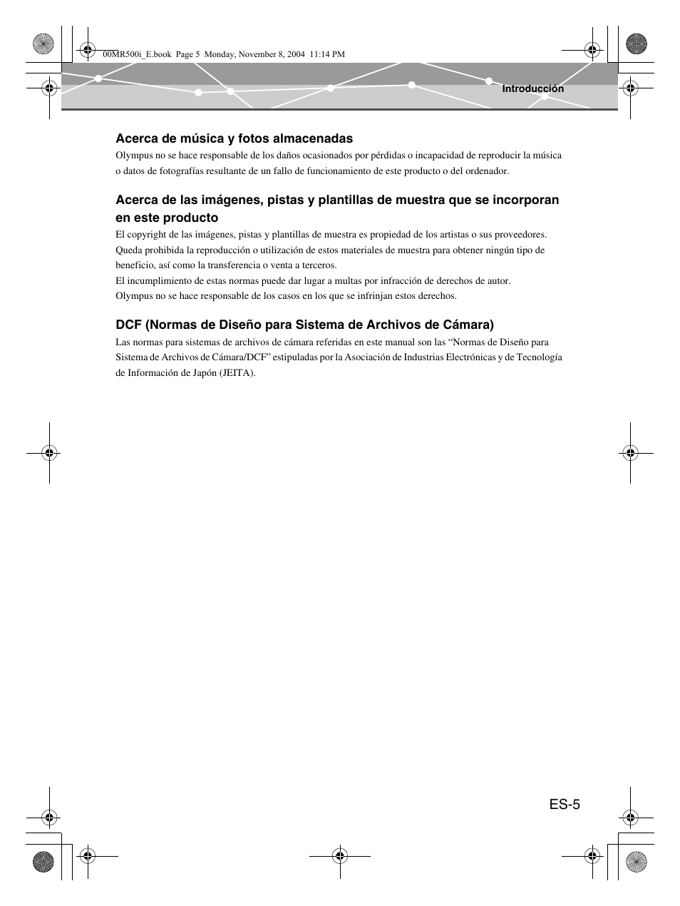Es-5 | Olympus mrobe 500 User Manual | Page 89 / 132