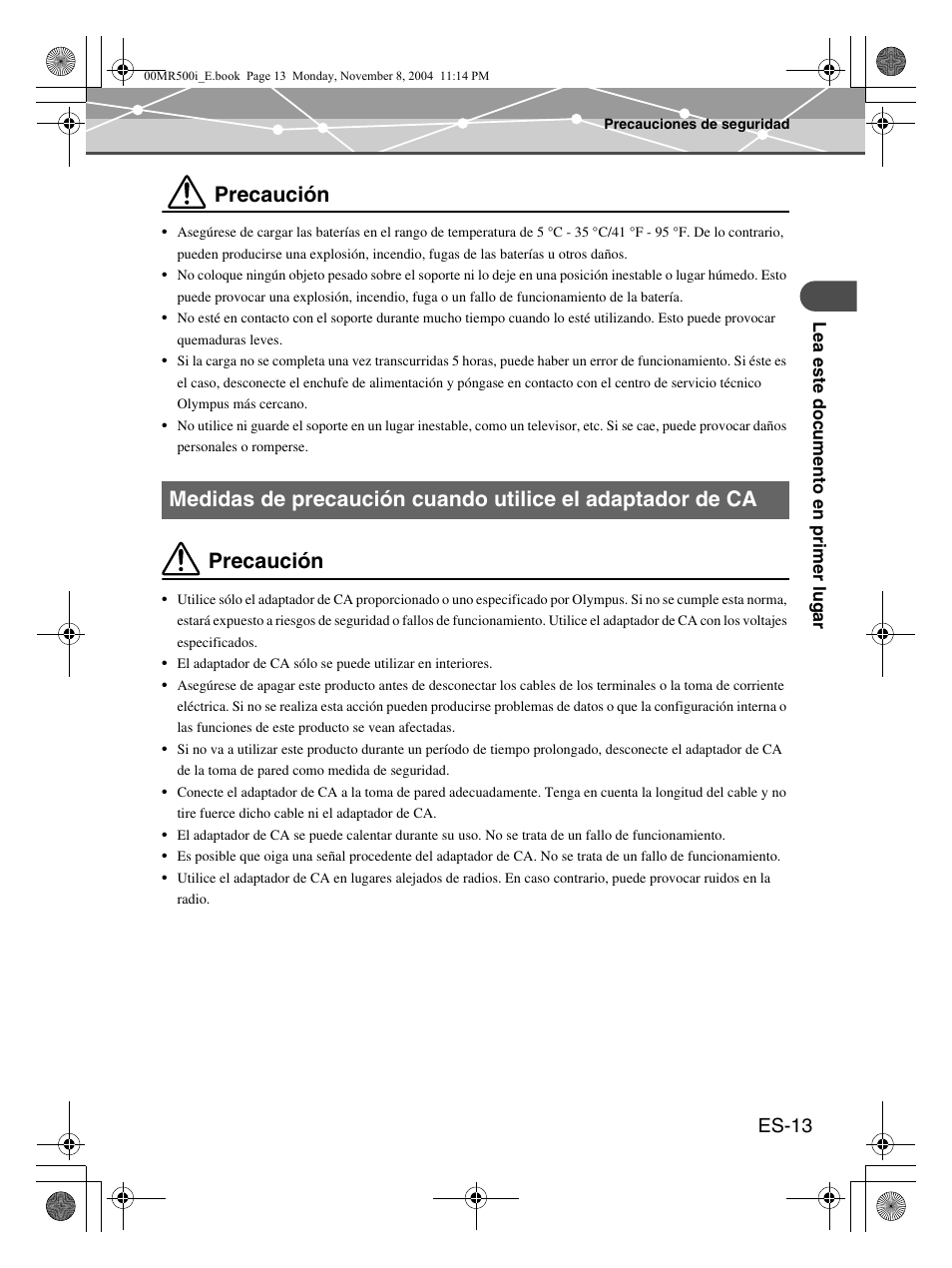 Precaución, Es-13 | Olympus mrobe 500 User Manual | Page 97 / 132