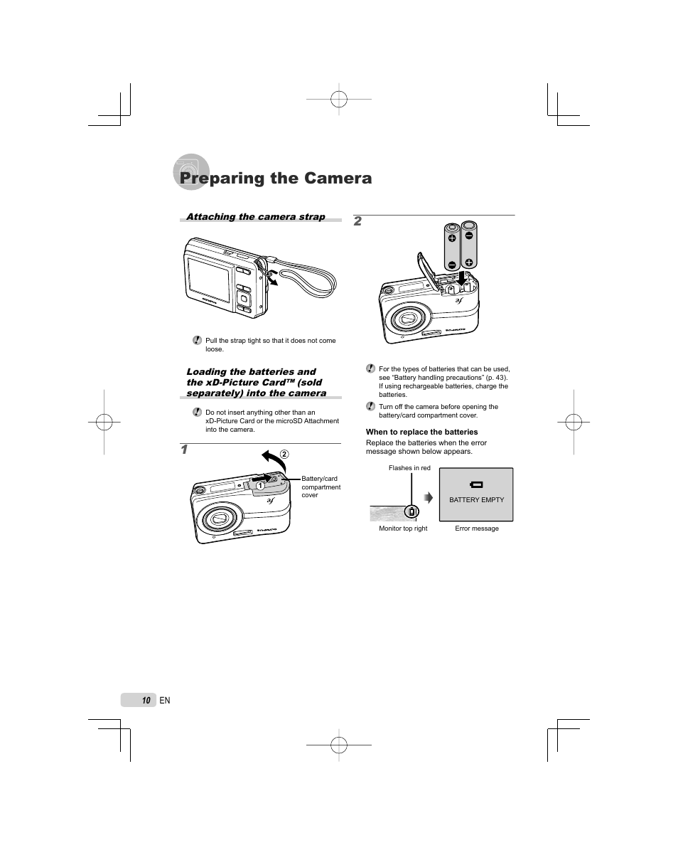 Preparing the camera | Olympus FE-25 User Manual | Page 10 / 62