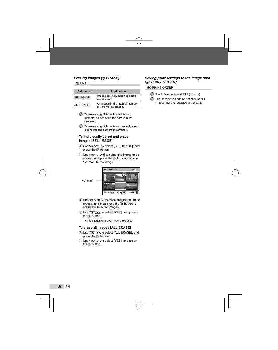 En erasing images [ k erase] k | Olympus FE-25 User Manual | Page 28 / 62