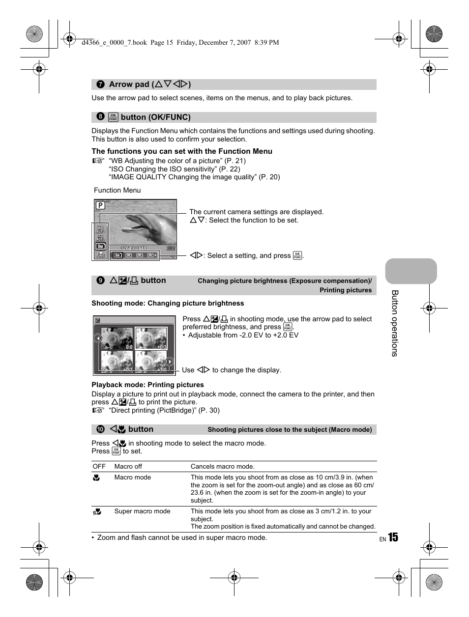 Button operations, X& button | Olympus FE-330 User Manual | Page 15 / 68