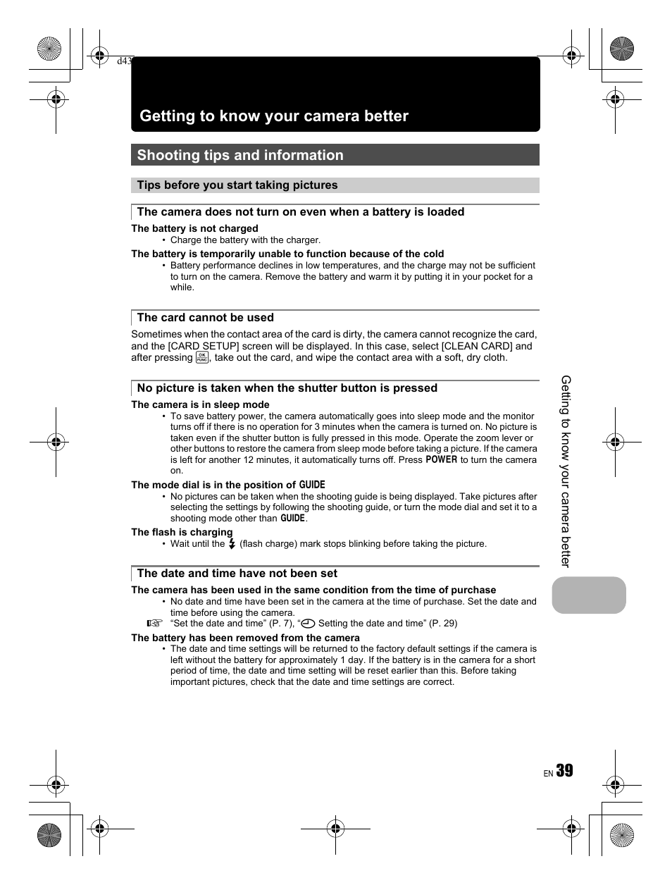 39 getting to know your camera better, Shooting tips and information | Olympus FE-330 User Manual | Page 39 / 68