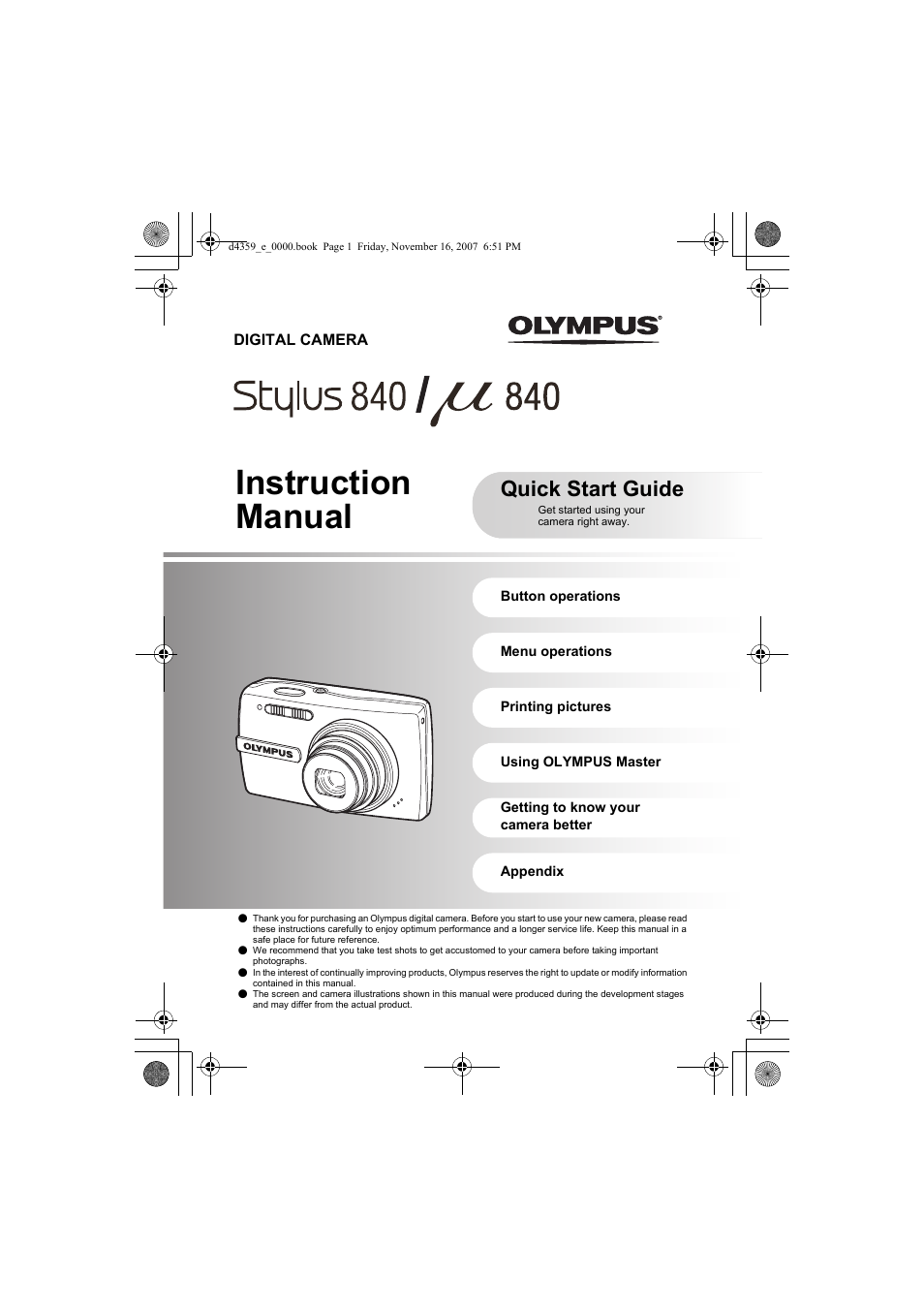 Olympus STYLUS 840 User Manual | 84 pages