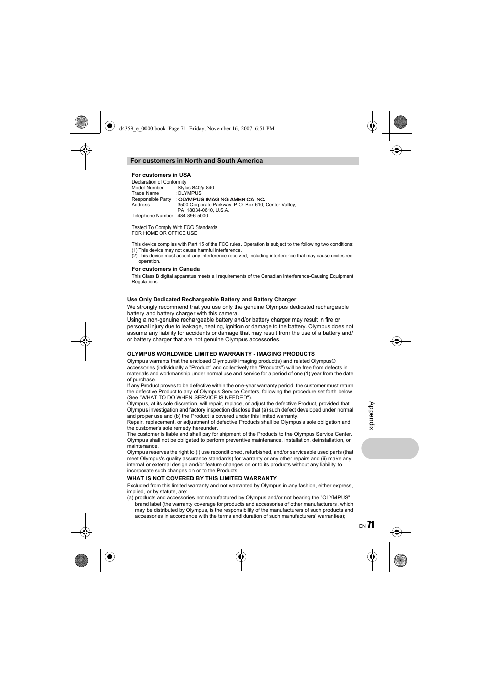 Olympus STYLUS 840 User Manual | Page 71 / 84