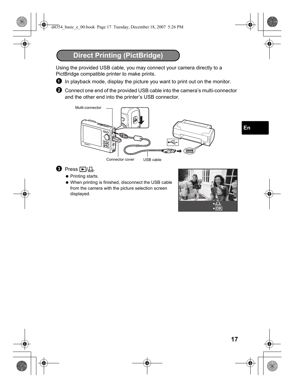 Direct printing (pictbridge) | Olympus Stylus 1030 SW User Manual | Page 17 / 148