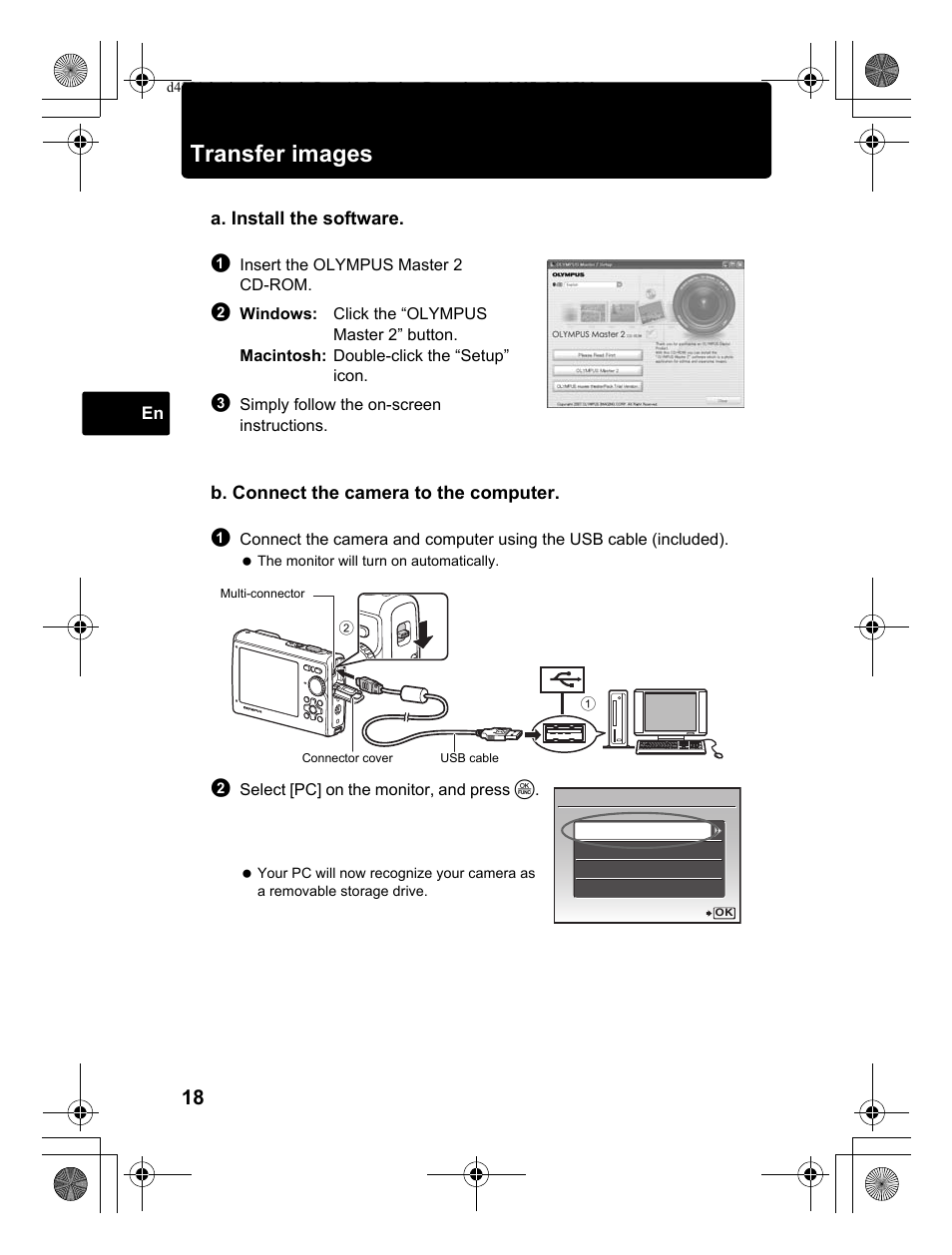 Transfer images | Olympus Stylus 1030 SW User Manual | Page 18 / 148