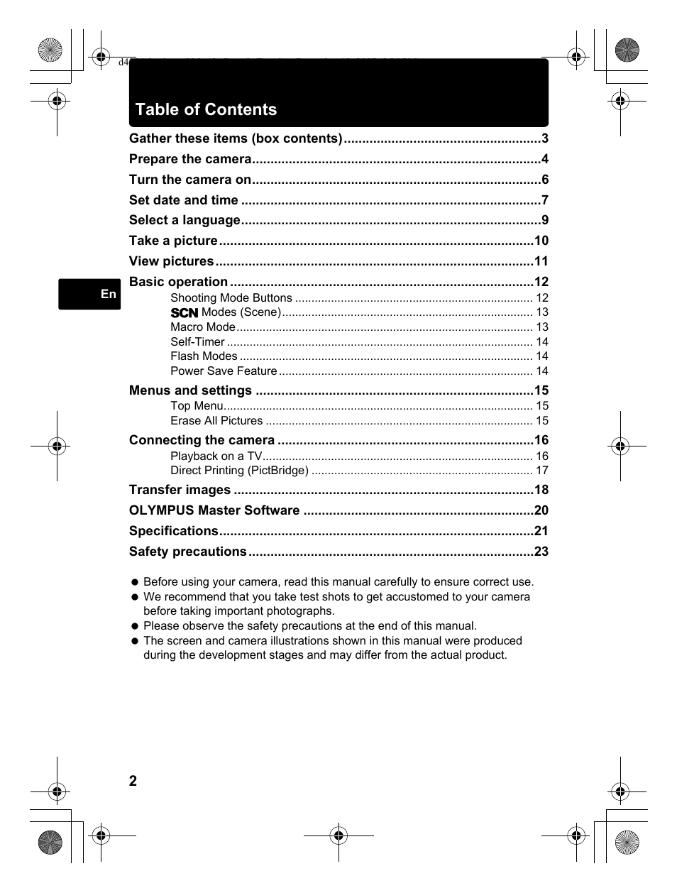 Olympus Stylus 1030 SW User Manual | Page 2 / 148