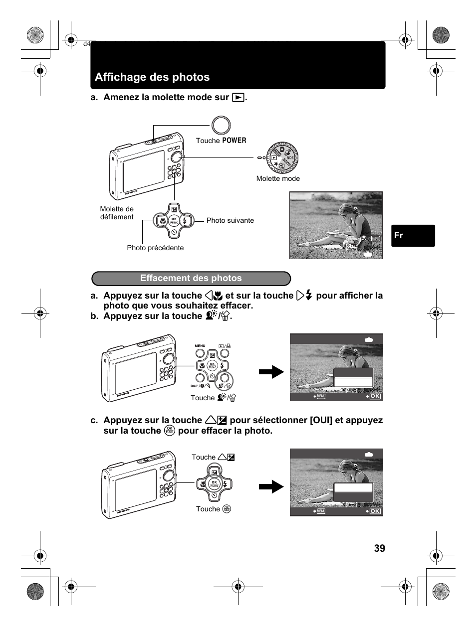 Affichage des photos, Effacement des photos | Olympus Stylus 1030 SW User Manual | Page 39 / 148