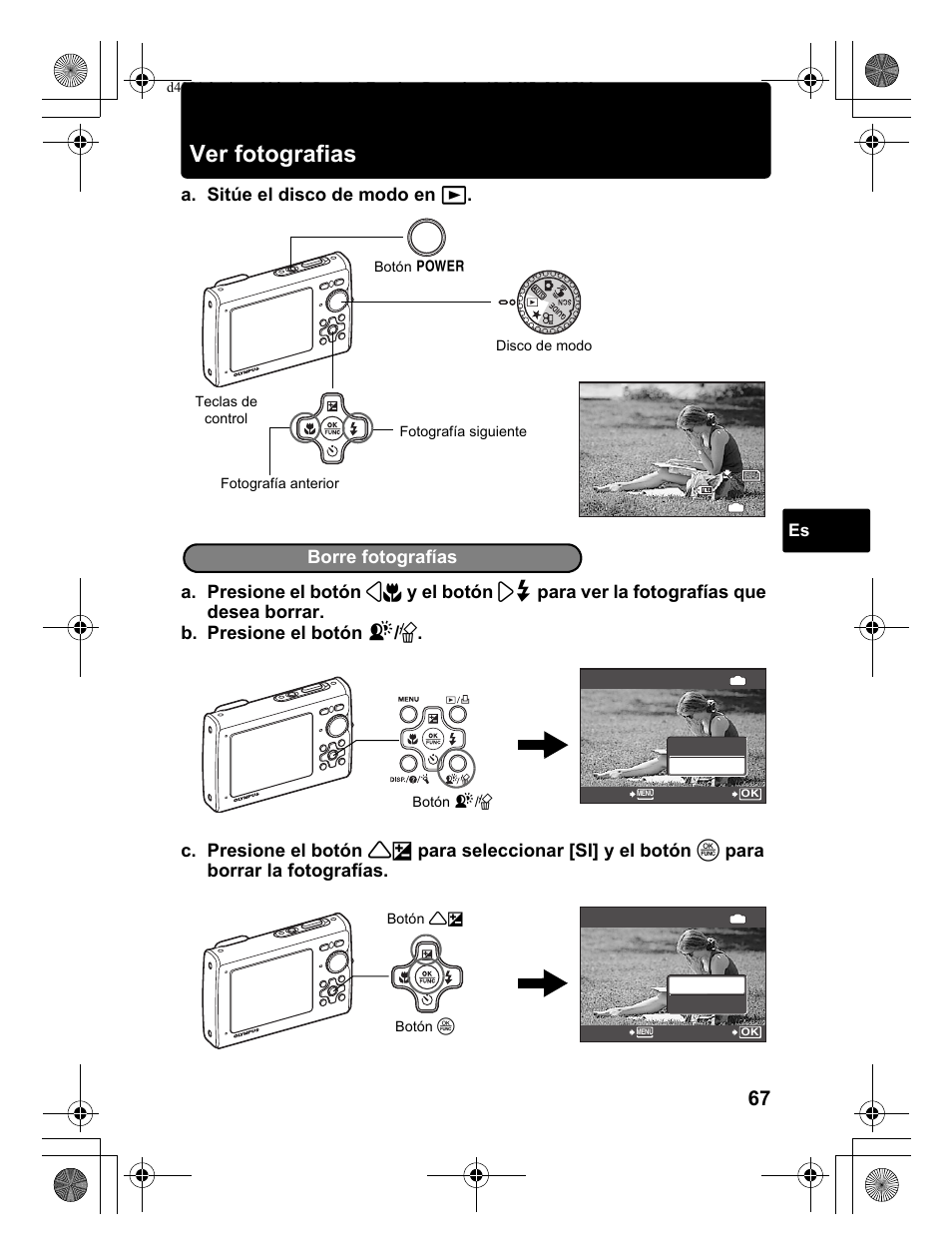 Ver fotografias, Borre fotografías | Olympus Stylus 1030 SW User Manual | Page 67 / 148