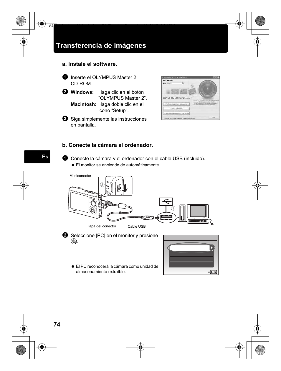 Transferencia de imágenes | Olympus Stylus 1030 SW User Manual | Page 74 / 148