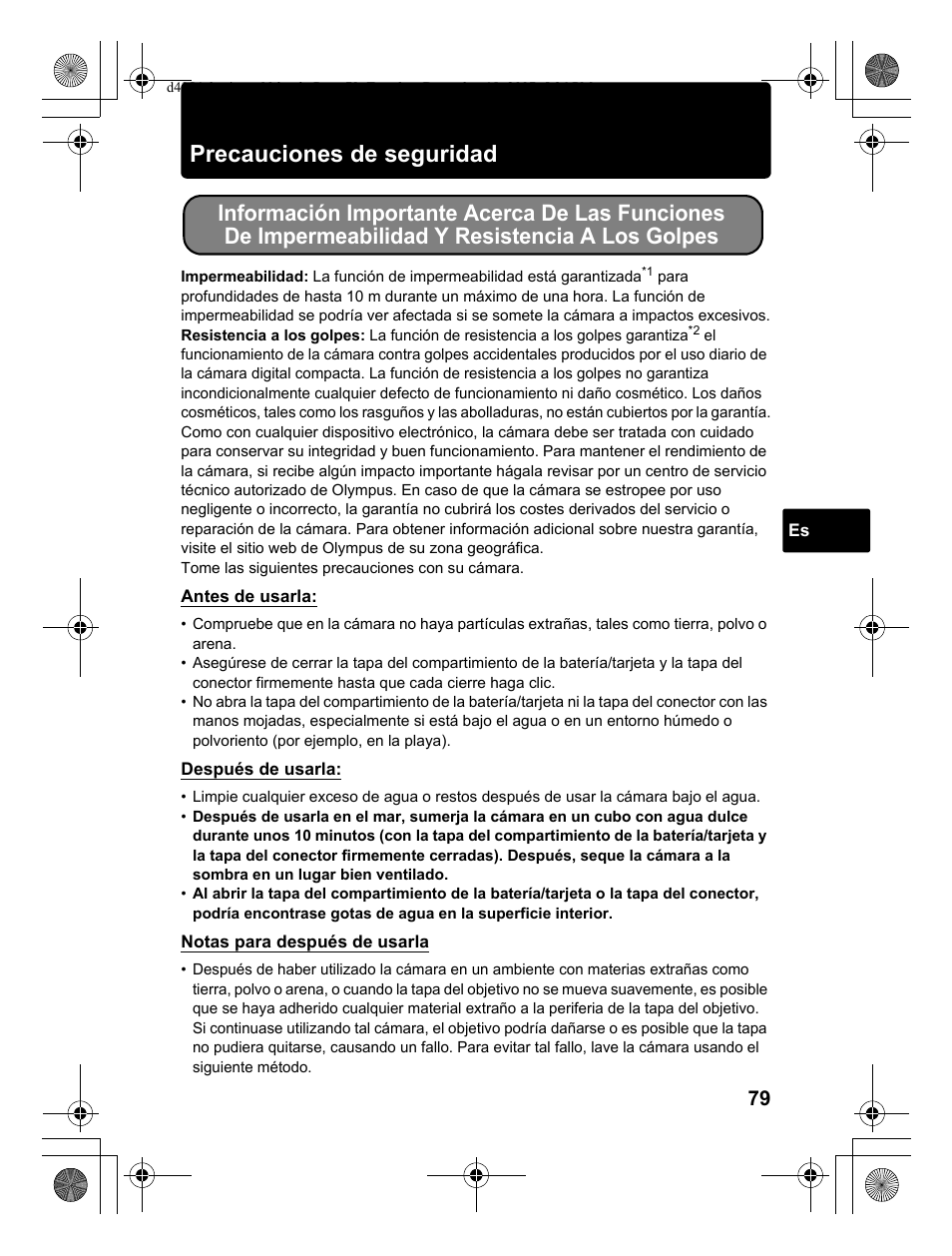 Precauciones de seguridad | Olympus Stylus 1030 SW User Manual | Page 79 / 148