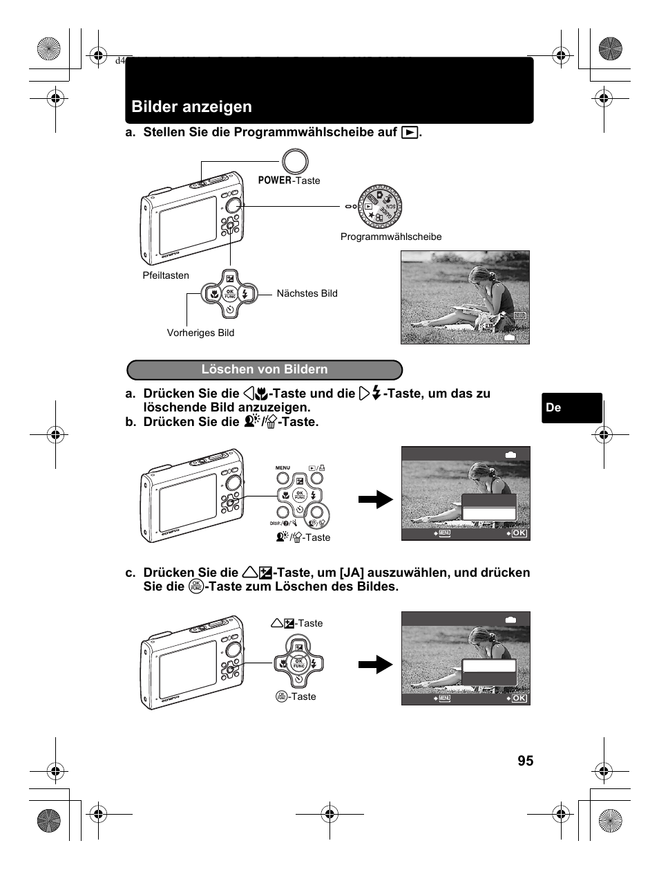 Bilder anzeigen, Löschen von bildern | Olympus Stylus 1030 SW User Manual | Page 95 / 148