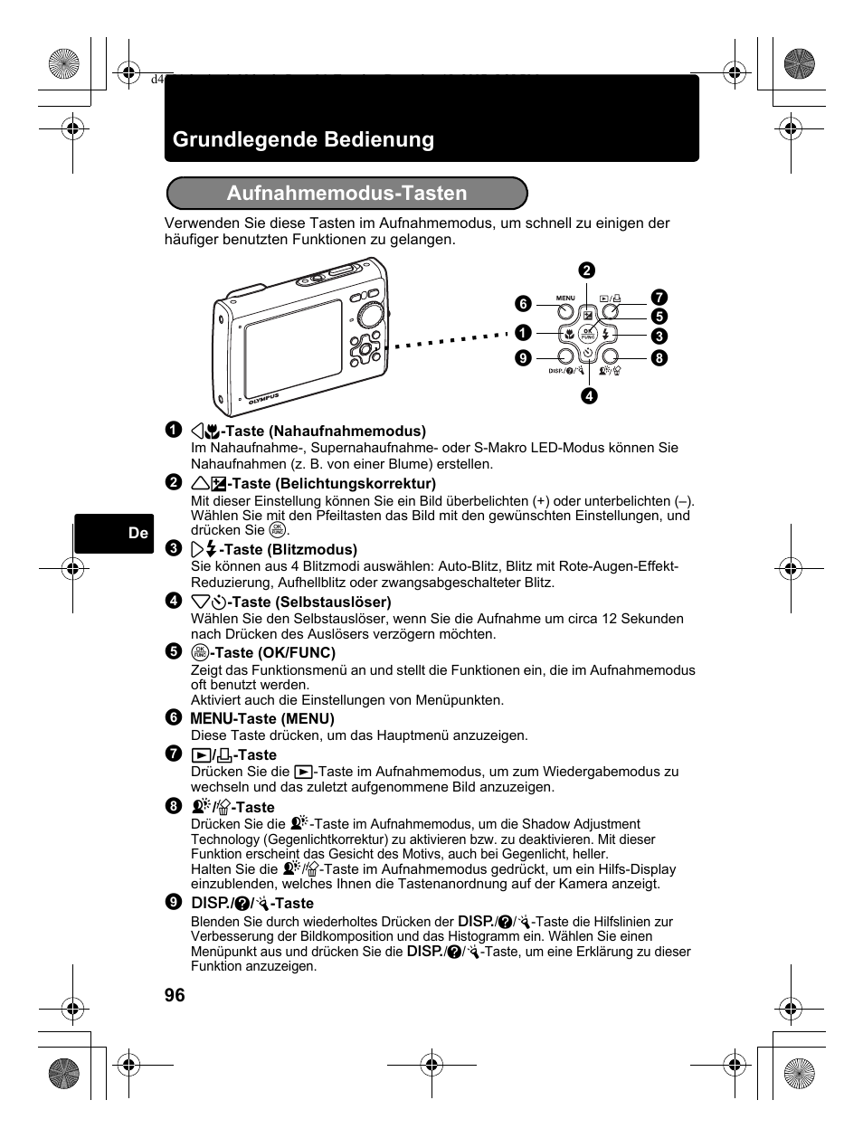 Grundlegende bedienung | Olympus Stylus 1030 SW User Manual | Page 96 / 148