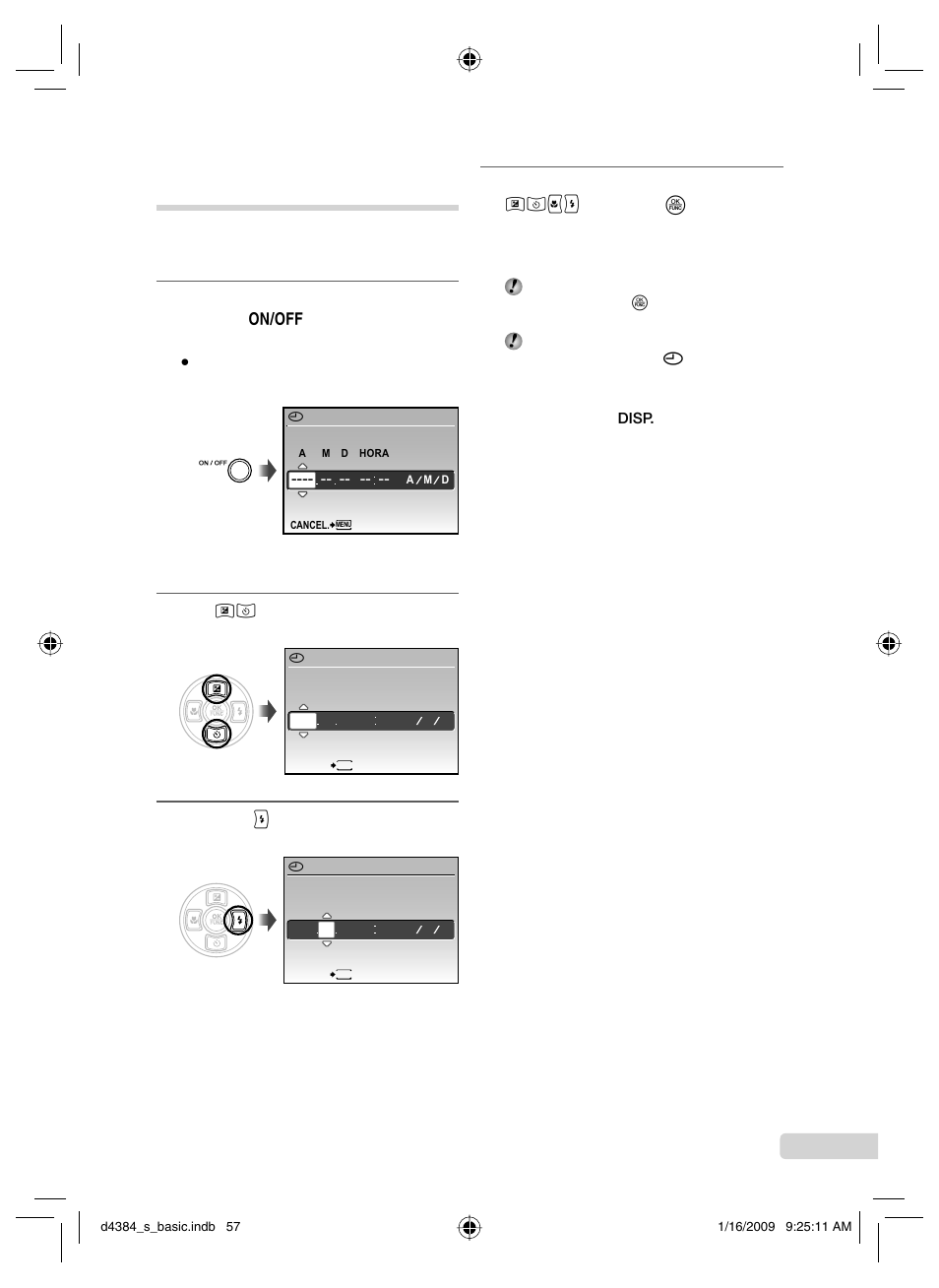 Configuración de la fecha y la hora, 57 sp | Olympus SP-590UZ User Manual | Page 57 / 132