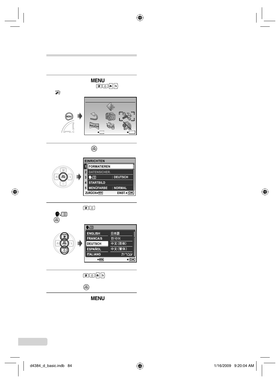 Ändern der anzeigesprache | Olympus SP-590UZ User Manual | Page 84 / 132