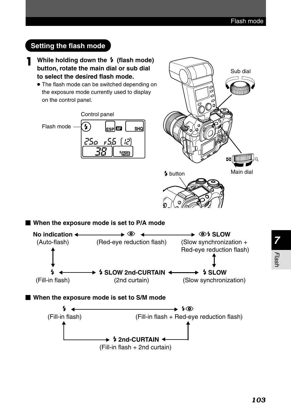 Setting the flash mode | Olympus E-1 User Manual | Page 103 / 182