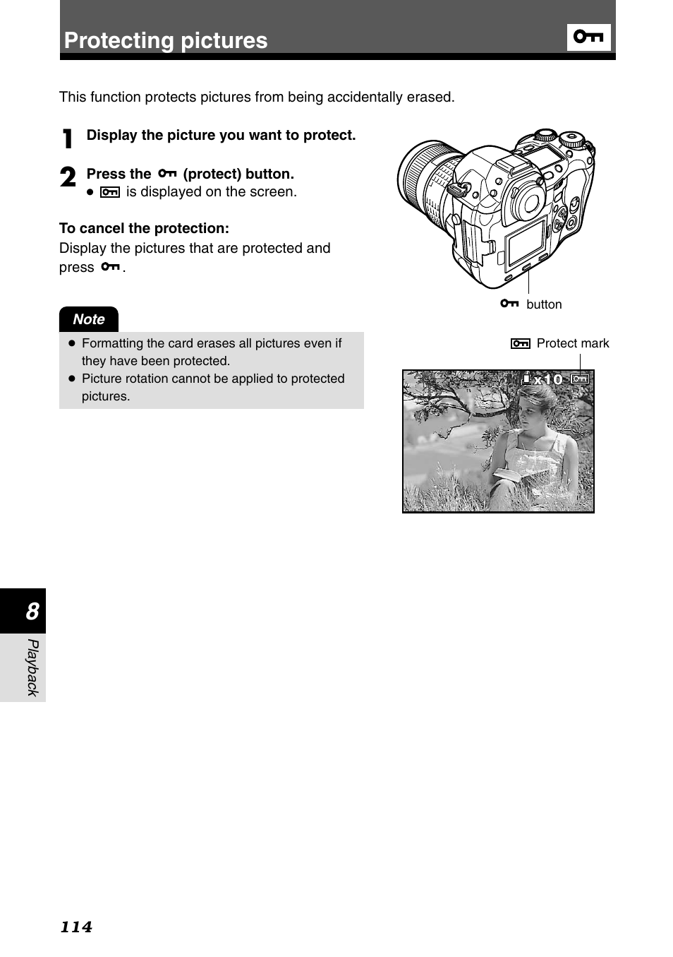 Protecting pictures | Olympus E-1 User Manual | Page 114 / 182