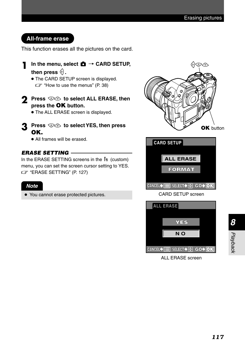 All-frame erase | Olympus E-1 User Manual | Page 117 / 182