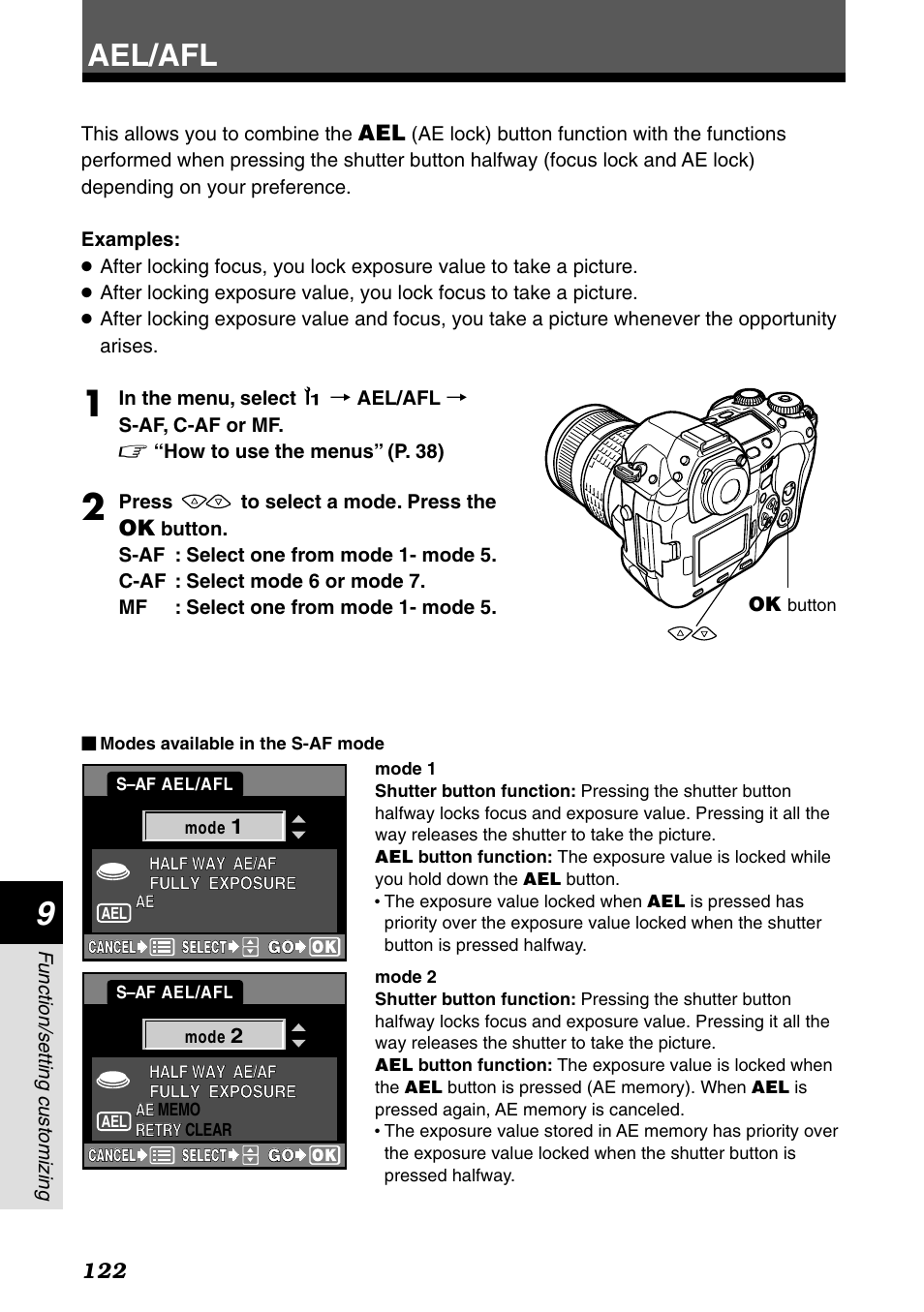 Ael/afl | Olympus E-1 User Manual | Page 122 / 182