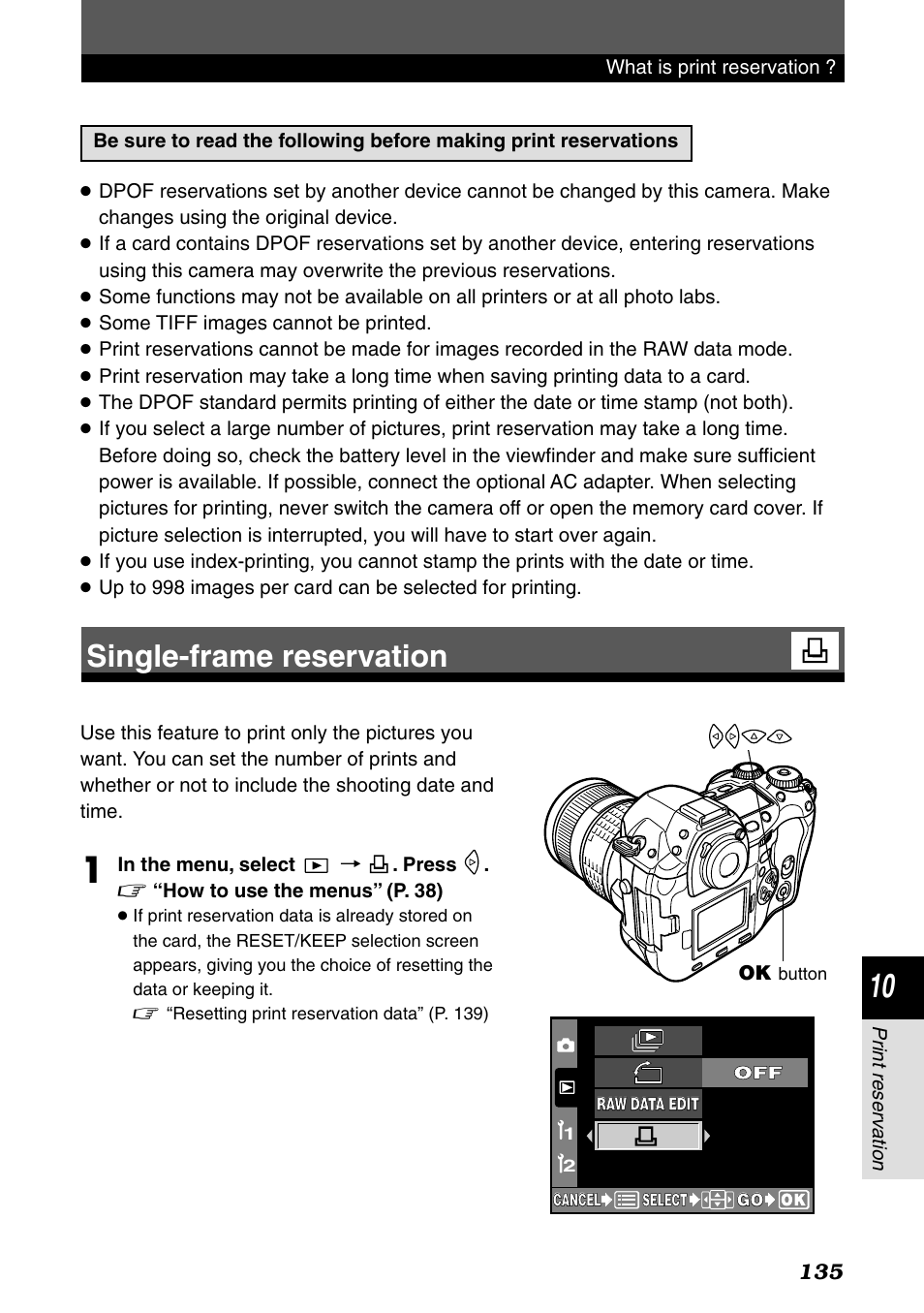 Single-frame reservation | Olympus E-1 User Manual | Page 135 / 182