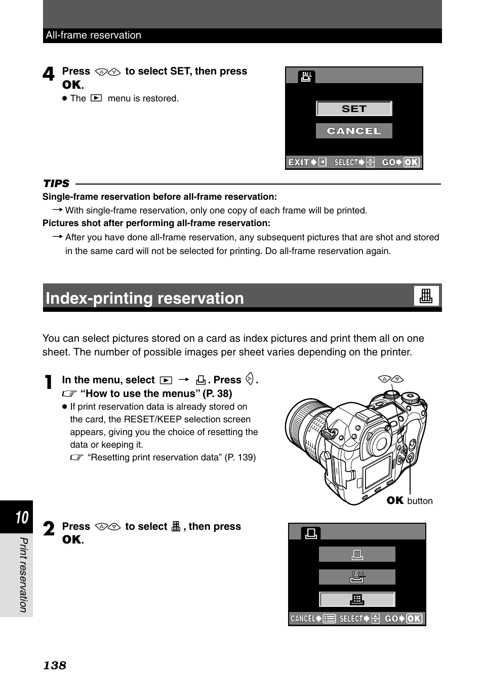 Index-printing reservation | Olympus E-1 User Manual | Page 138 / 182