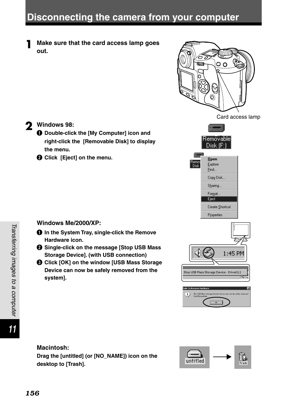 Disconnecting the camera from your computer | Olympus E-1 User Manual | Page 156 / 182