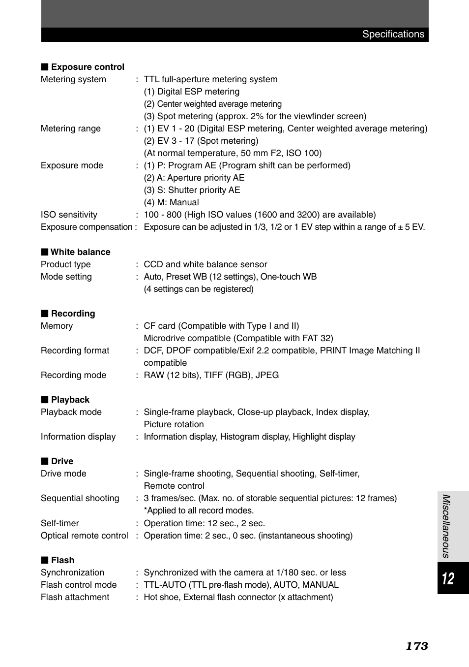 Olympus E-1 User Manual | Page 173 / 182