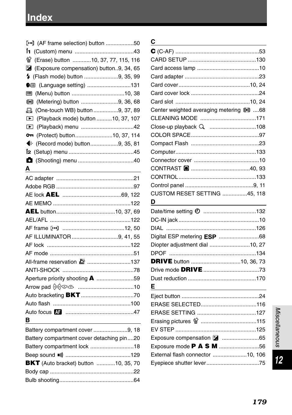 Index | Olympus E-1 User Manual | Page 179 / 182