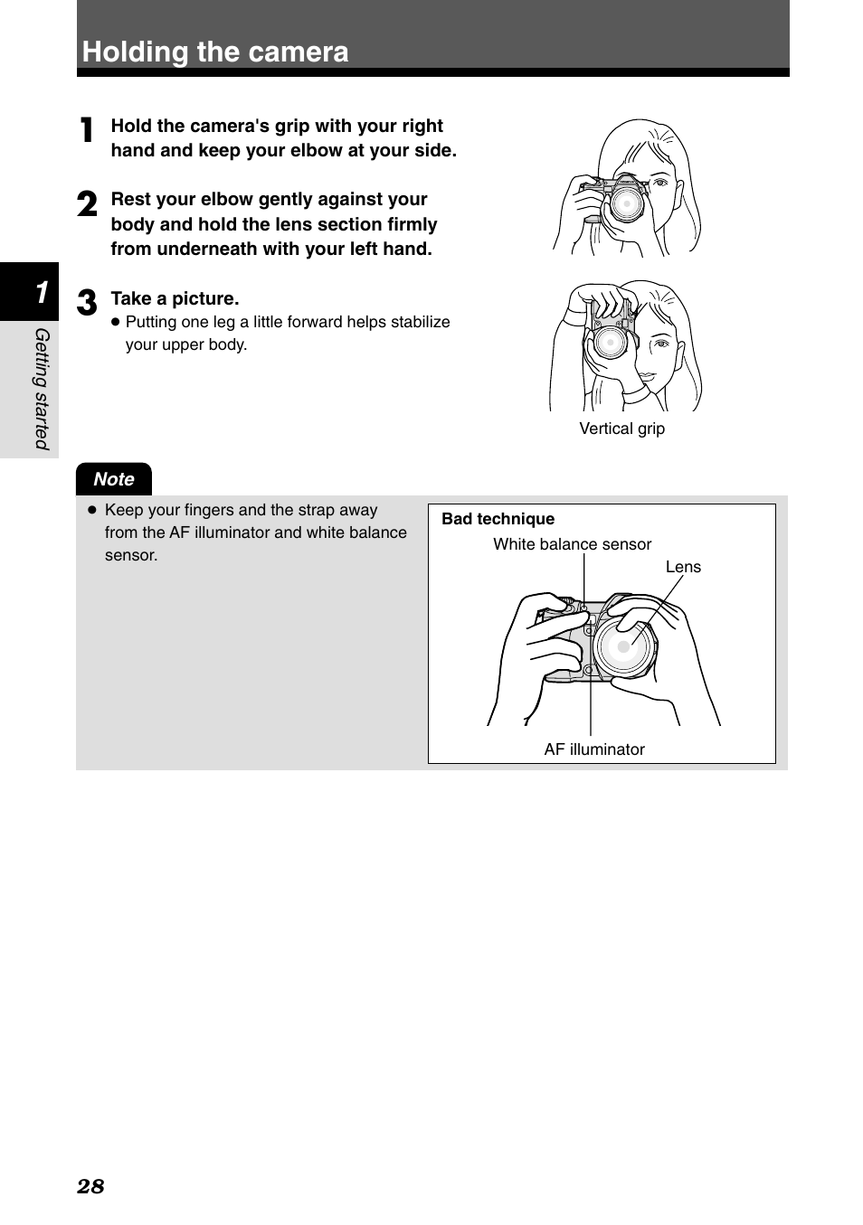 Holding the camera | Olympus E-1 User Manual | Page 28 / 182