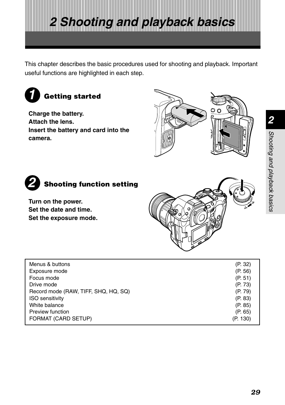 2 shooting and playback basics, Shooting and playback, P. 29 | Basics | Olympus E-1 User Manual | Page 29 / 182