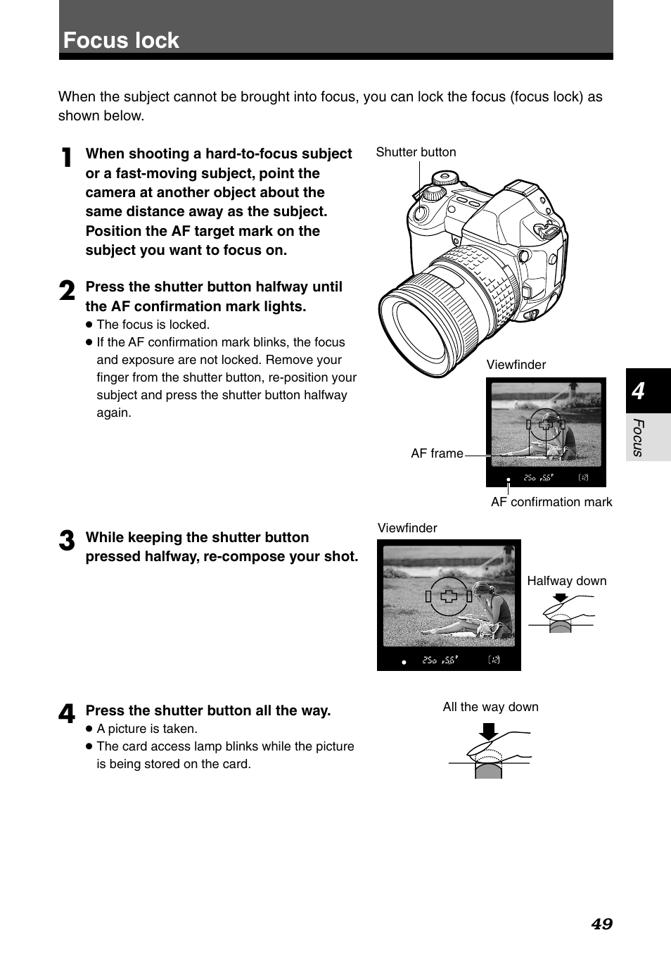 Focus lock | Olympus E-1 User Manual | Page 49 / 182