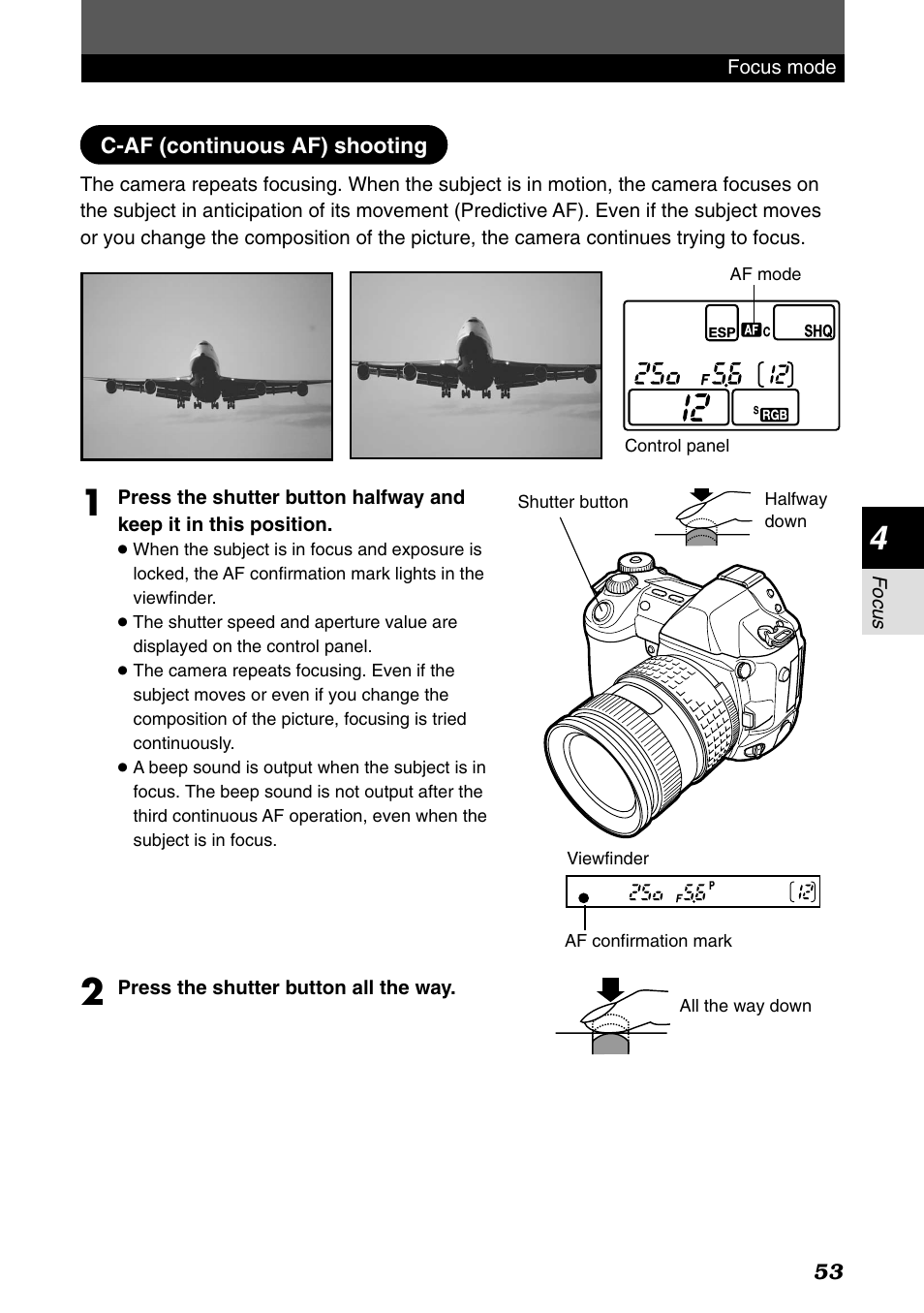 C-af (continuous af) shooting | Olympus E-1 User Manual | Page 53 / 182