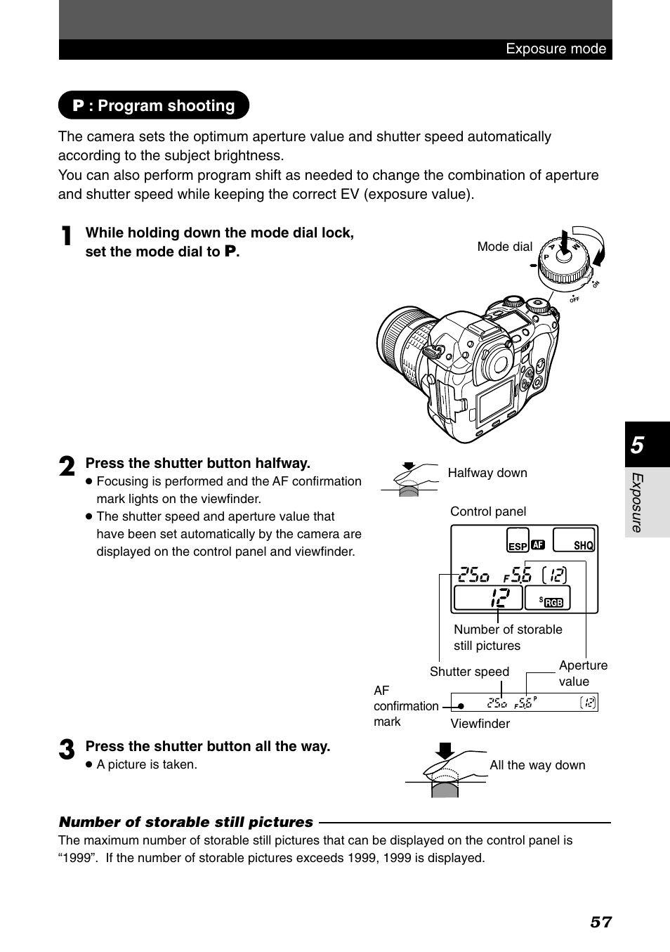 Program shooting | Olympus E-1 User Manual | Page 57 / 182