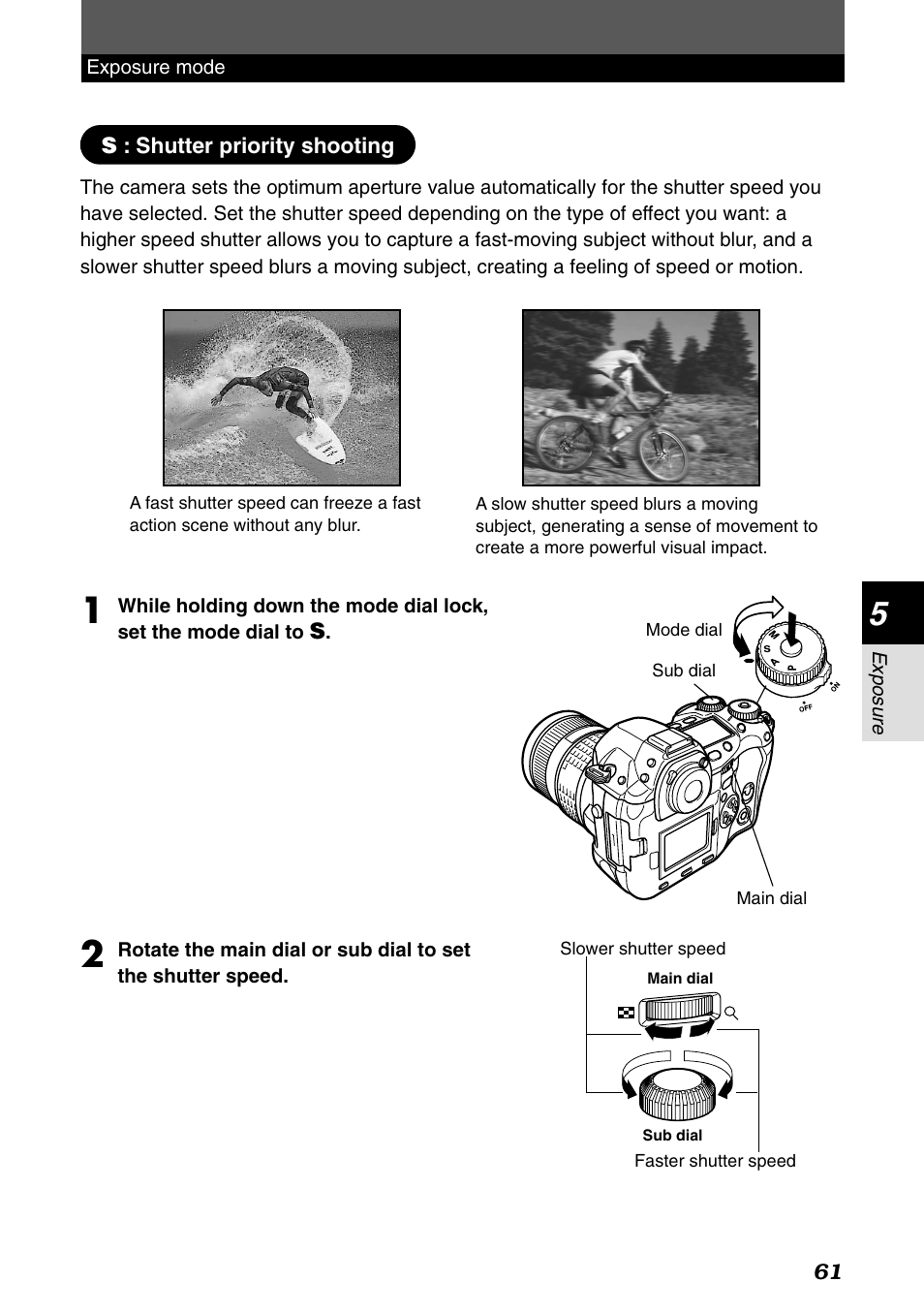 Shutter priority shooting | Olympus E-1 User Manual | Page 61 / 182