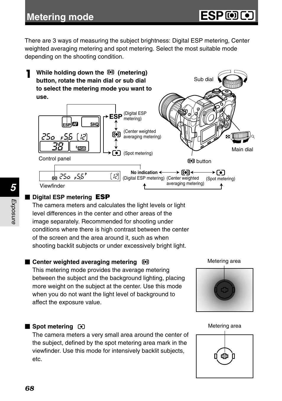 Metering mode | Olympus E-1 User Manual | Page 68 / 182