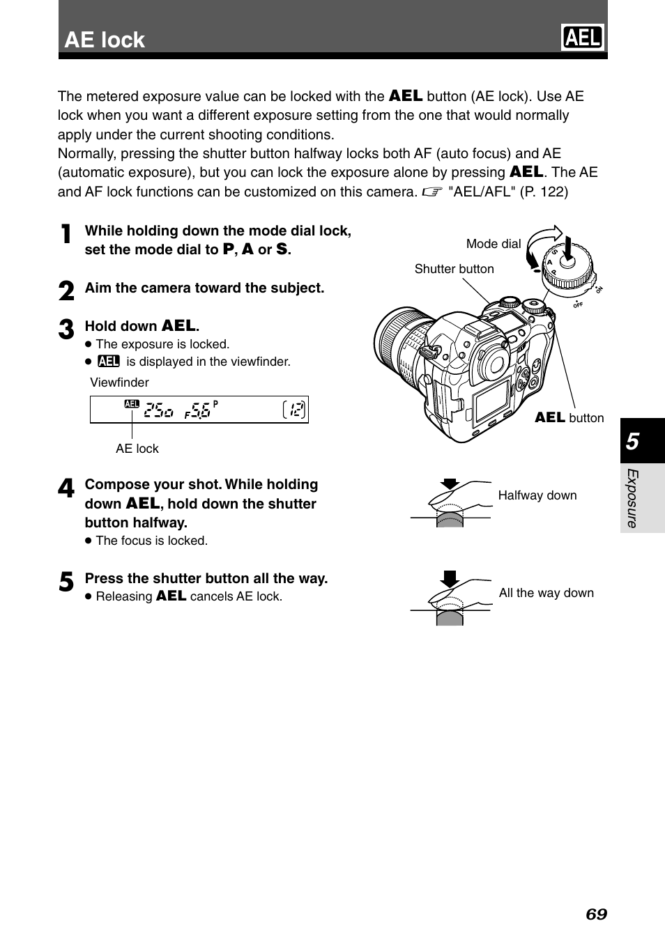 Ae lock | Olympus E-1 User Manual | Page 69 / 182