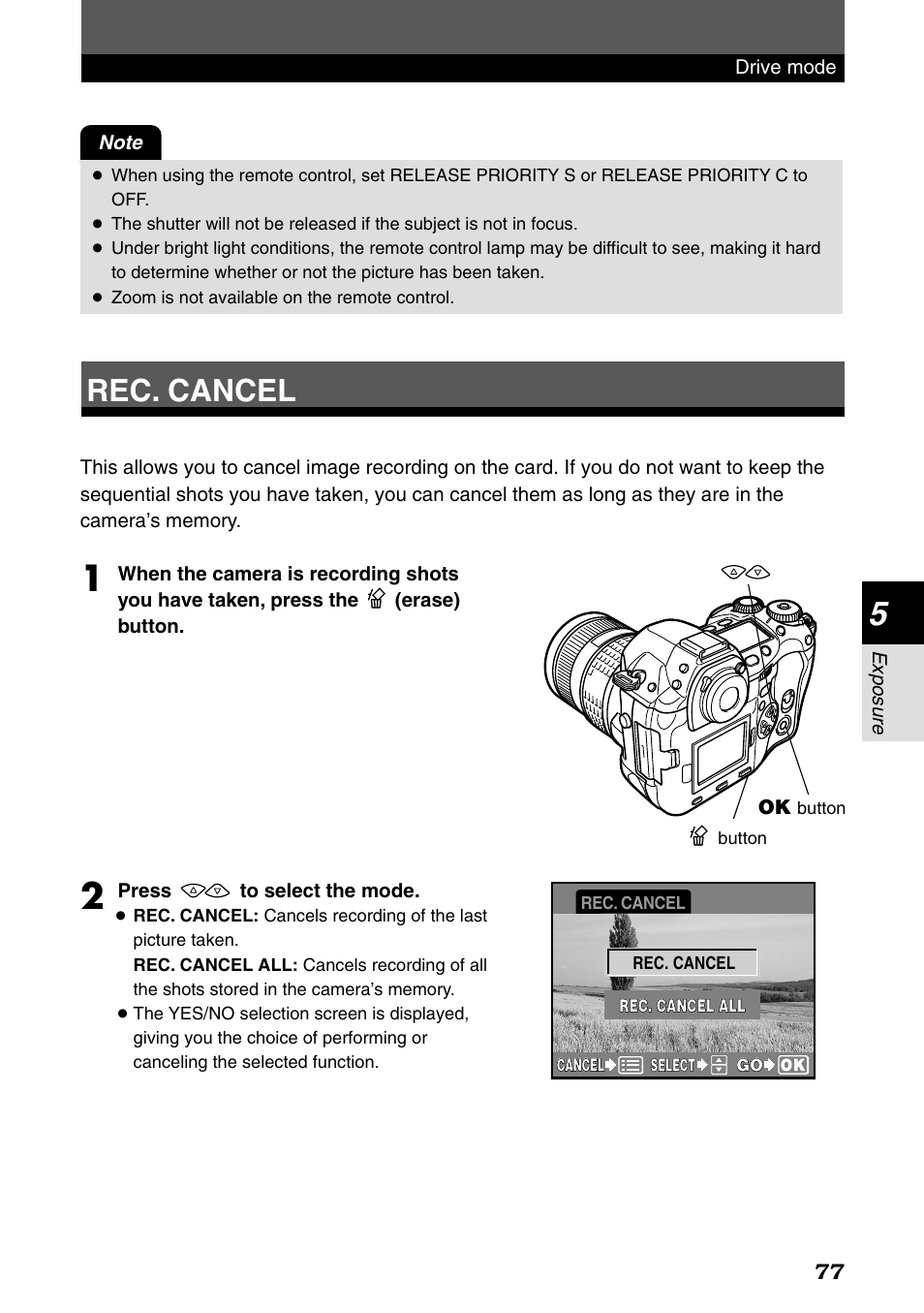 Rec. cancel | Olympus E-1 User Manual | Page 77 / 182