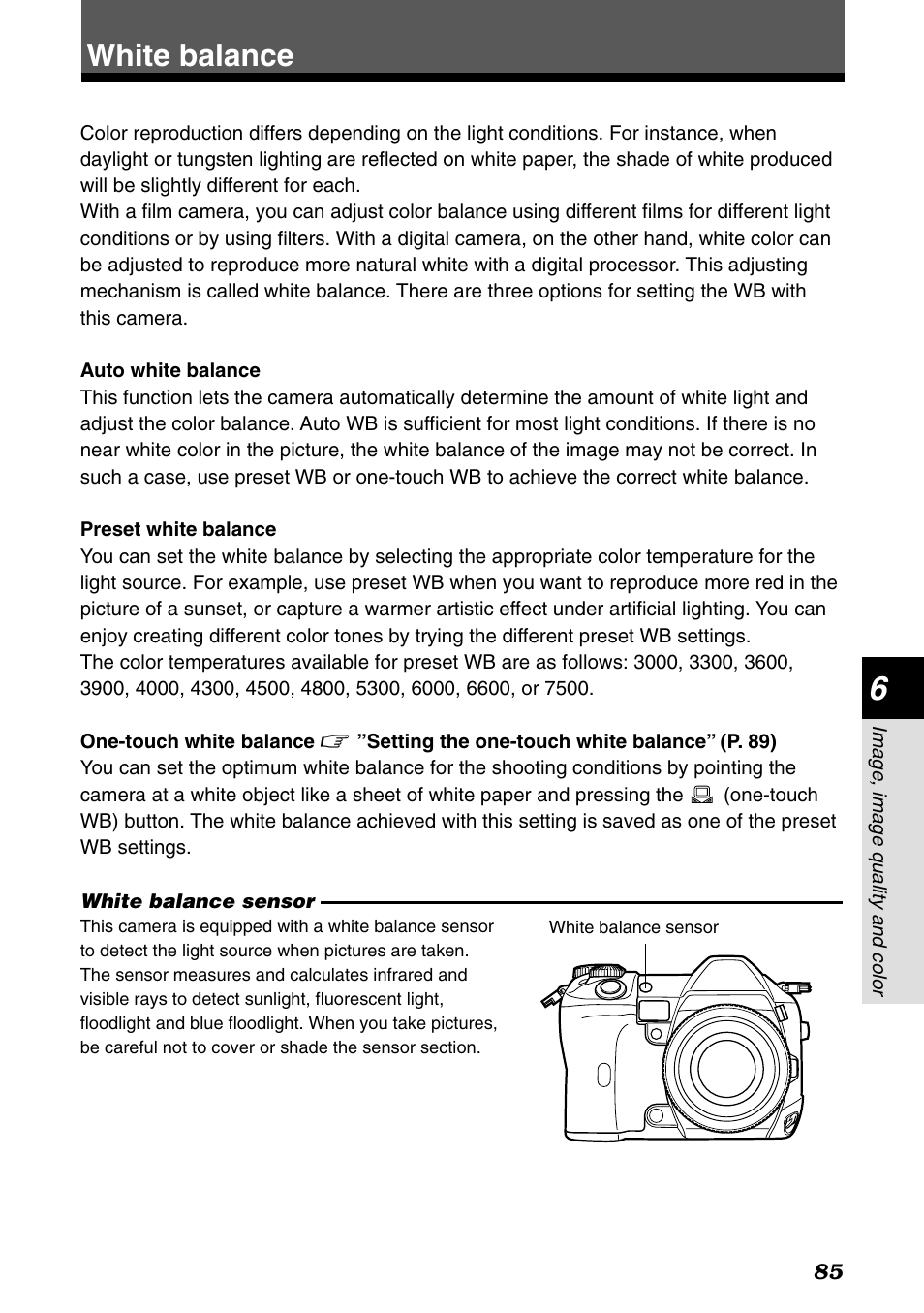 White balance | Olympus E-1 User Manual | Page 85 / 182