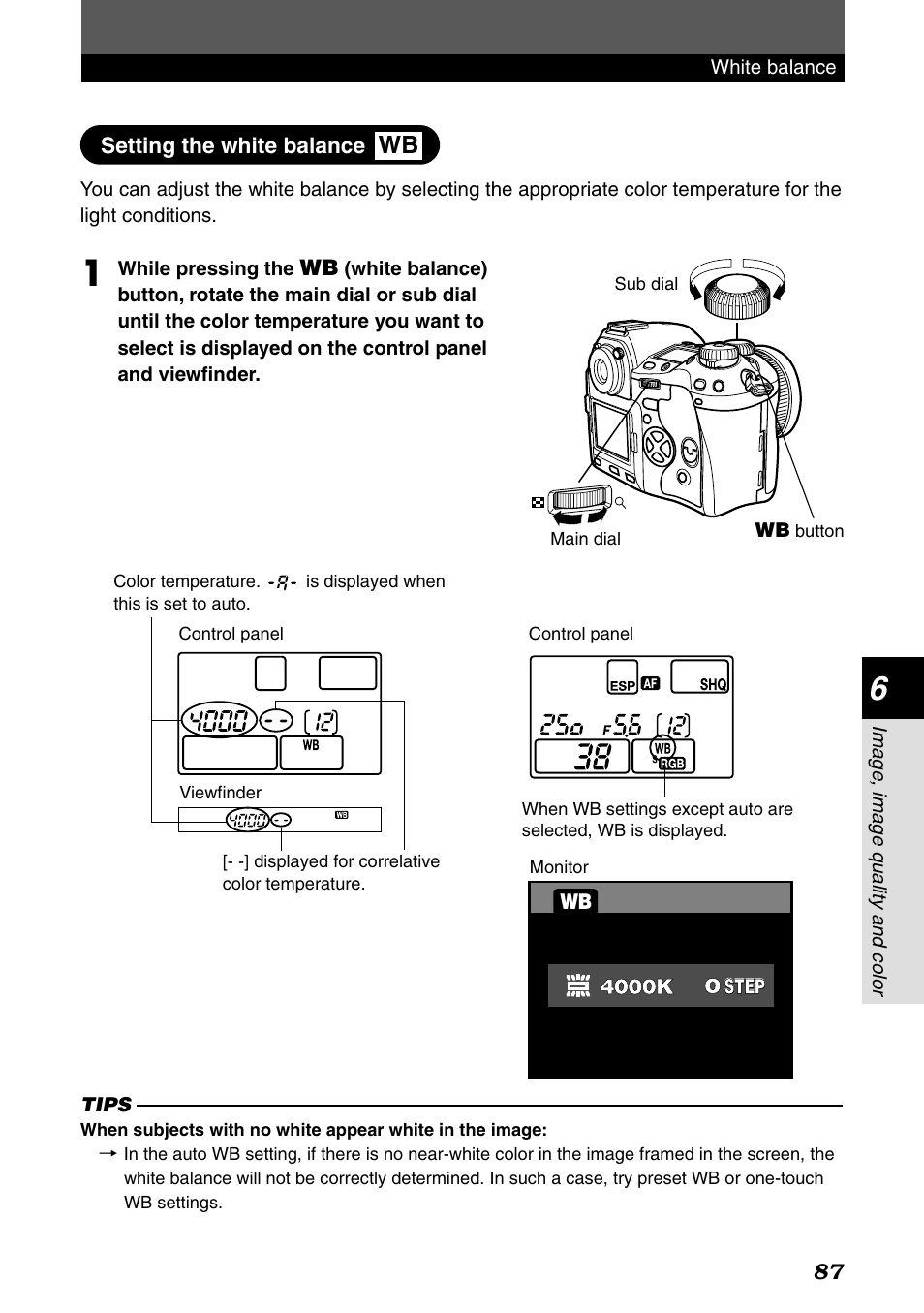 Setting the white balance | Olympus E-1 User Manual | Page 87 / 182