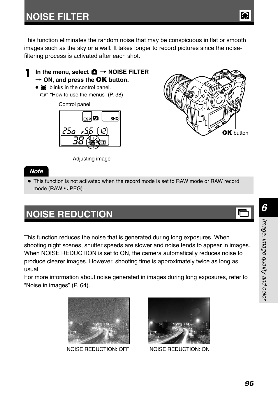 Noise filter, Noise reduction | Olympus E-1 User Manual | Page 95 / 182