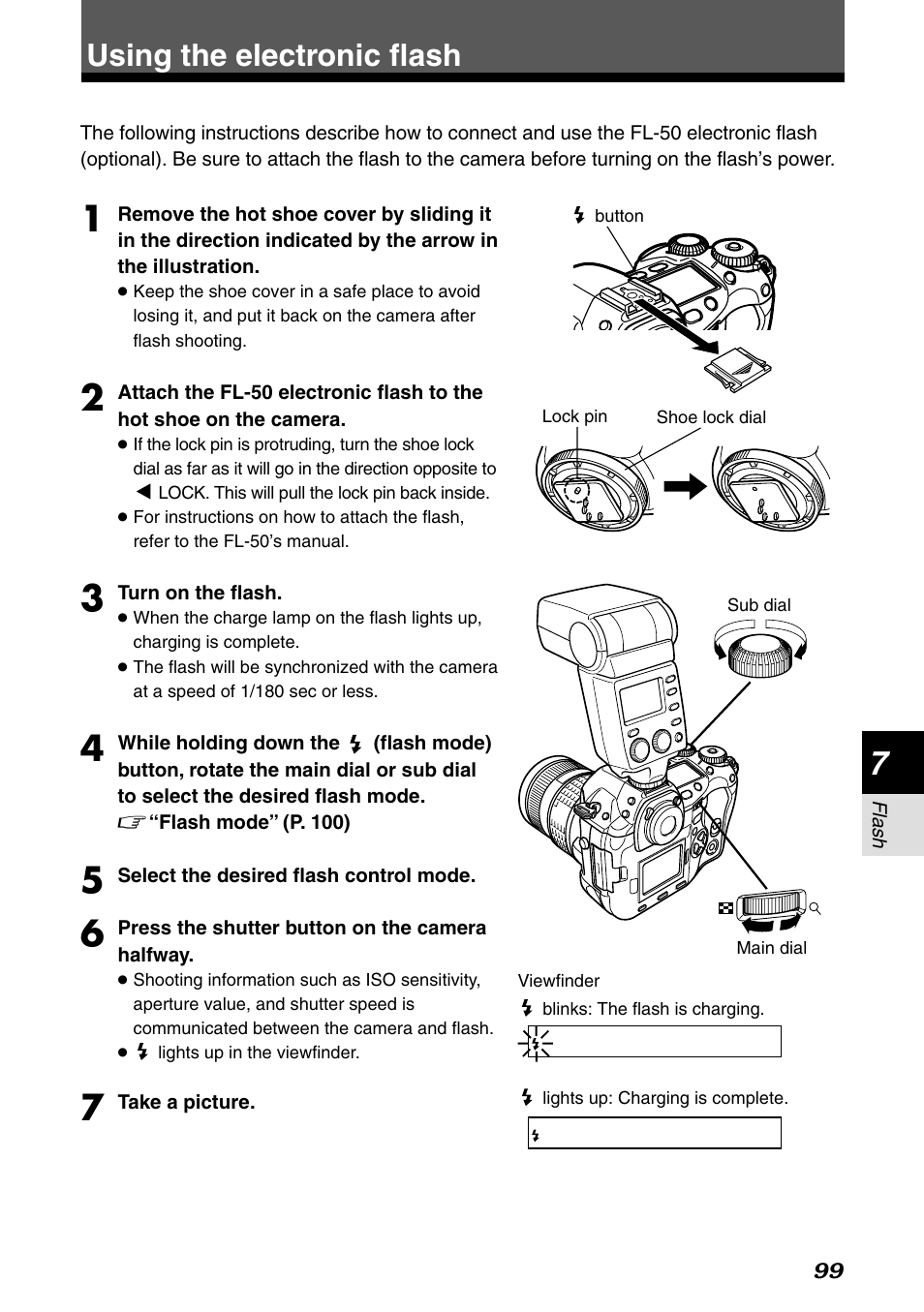 Using the electronic flash | Olympus E-1 User Manual | Page 99 / 182