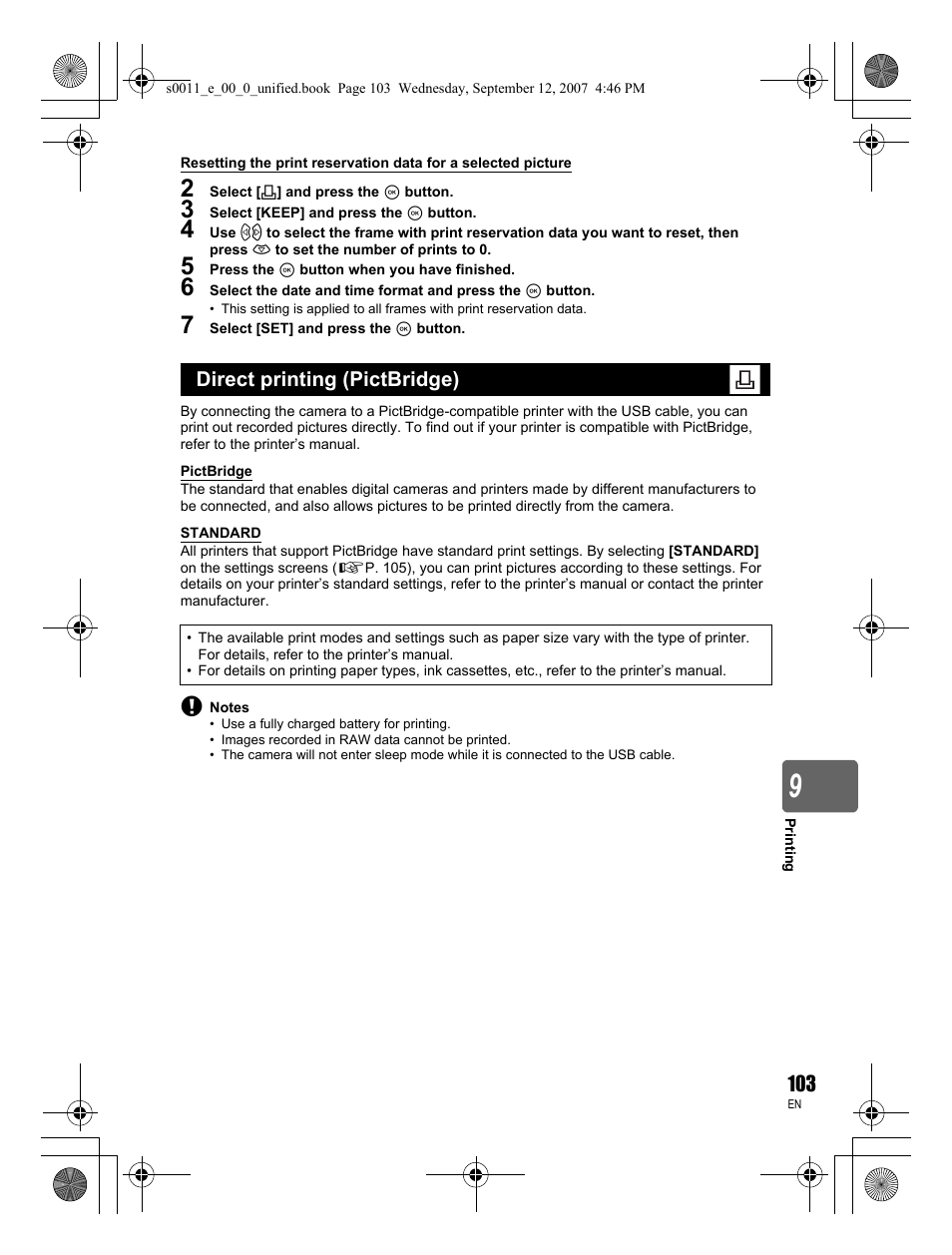 Direct printing (pictbridge) | Olympus E-3 User Manual | Page 103 / 156